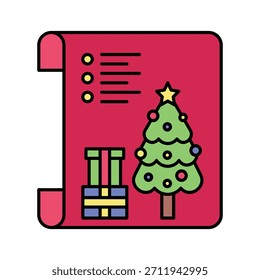 Rolagem De Cartão De Saudação De Natal Com Ilustração De Vetor De Árvore, Ícone De Estilo Preenchido