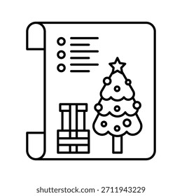 Navidades Tarjeta de felicitación con Ilustración vectorial de árbol, icono de estilo de línea