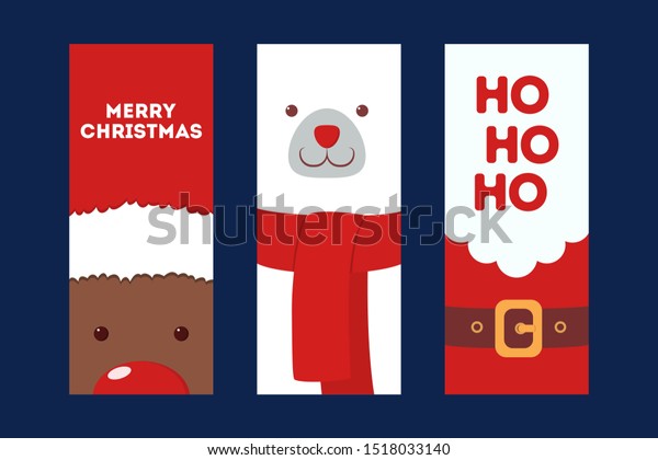 Christmas\
greeting card set. Animal in Santa Claus hat, holiday decoration.\
Isolated vector illustration in flat\
style