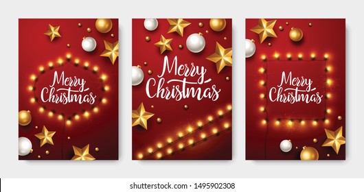 Christmas greeting card set. Backgrounds with Christmas lights and decorations.