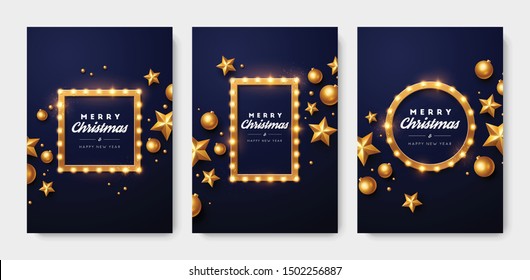 Christmas greeting card set. Backgrounds with Christmas lights and decorations.