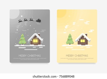 Christmas greeting card set. evening and morning. vector