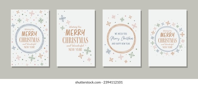 Christmas greeting card set with hand drawn snowflakes. Vector illustration