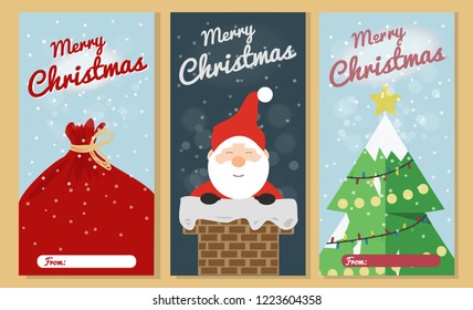 Christmas Greeting Card Set. Merry Christmas Text Greeting Card Collections with Christmas Elements. Vector illustration.