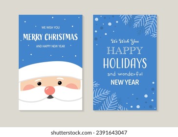 Christmas greeting card set with Santa Claus. Vector illustration