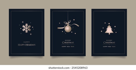 Conjunto de tarjetas de felicitación de Navidades. Ilustración vectorial.	