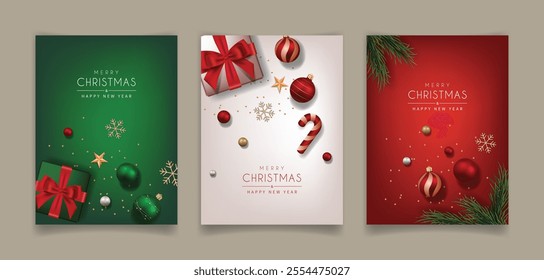 Christmas Greeting Card Set. Vector illustration.