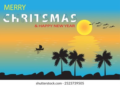 Christmas greeting card with simple beach background