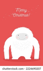 Tarjeta de felicitación de Navidad. Simple ilustración de un Yeti