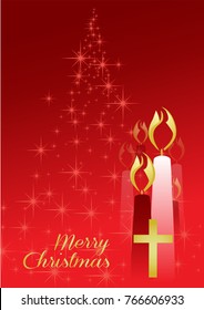 Christmas greeting card, simple design on red background.