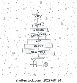 Christmas greeting card in simple minimalist doodle style on white background