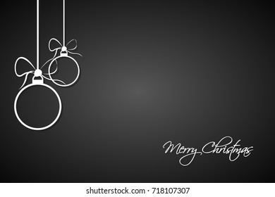 Christmas greeting card with simple white christmas balls and Merry Christmas sign