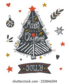Christmas greeting card with sketchy elements. EPS 10. No transparency. No gradients.