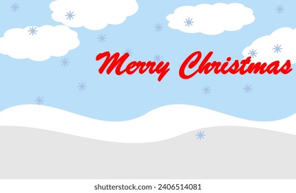 christmas greeting card with snow, Christmas landscape background with snow ground and blue sky and Merry Christmas Text