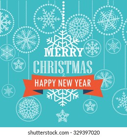 Christmas greeting card with snowflakes. Merry Christmas and Happy New Year 