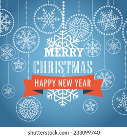 Christmas greeting card with snowflakes on background. Merry Christmas and Happy New Year 