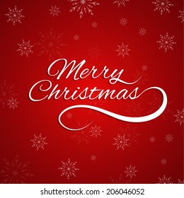 Christmas greeting card with snowflakes and red background.