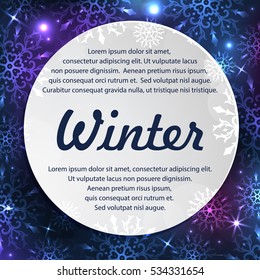 Christmas Greeting Card with snowflakes. Winter frame. Happy New Year background. Vector illustration.