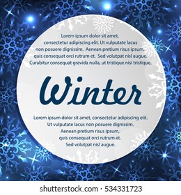 Christmas Greeting Card with snowflakes. Winter frame. Happy New Year background. Vector illustration.