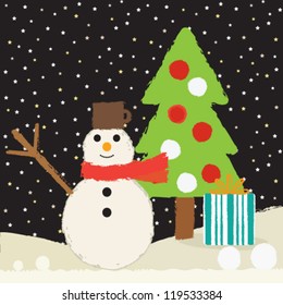 Christmas greeting card with snowman
