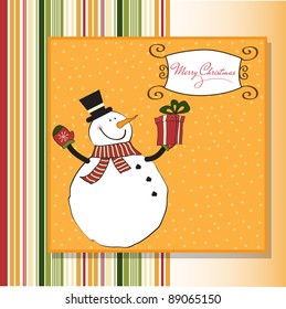 Christmas greeting card with snowman