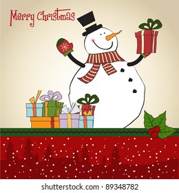 Christmas greeting card with snowman