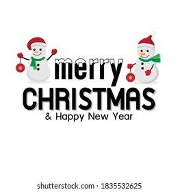 Christmas greeting card. Snowman with  Scarf and Santa’s Cap.