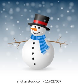 Christmas Greeting Card with snowman. Vector illustration.