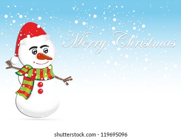 Christmas Greeting Card with Snowman. Vector illustration.