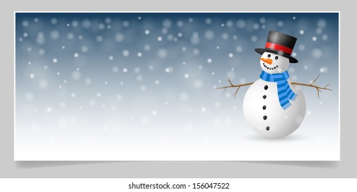 Christmas Greeting Card with snowman. Vector illustration.