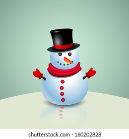 Christmas Greeting Card with snowman. Vector illustration