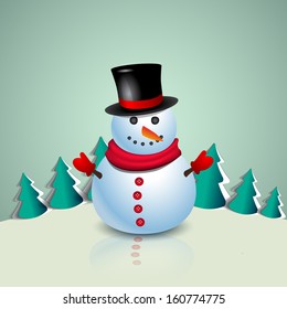 Christmas Greeting Card with snowman. Vector illustration