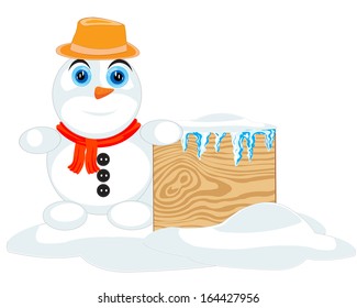 Christmas Greeting Card with snowman. Vector illustration.