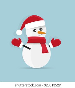 Christmas greeting card with snowman. Vector Illustration 