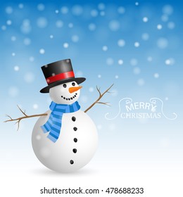 Christmas Greeting Card with snowman. Vector illustration. 