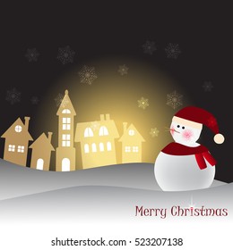 Christmas Greeting Card with Snowman. Vector illustration.