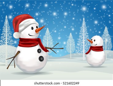 Christmas Greeting Card with snowman.-Vector illustration.