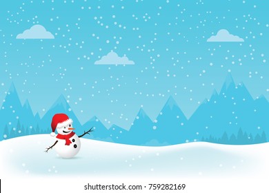 Christmas Greeting Card with snowman.-Vector illustration.