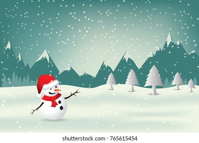 Christmas Greeting Card with snowman.-Vector illustration.