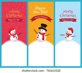 Christmas Greeting Card with snowman.-Vector illustration.