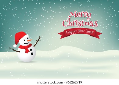 Christmas Greeting Card with snowman.-Vector illustration.