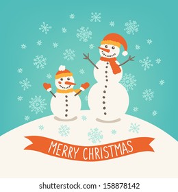 Christmas greeting card with snowmen