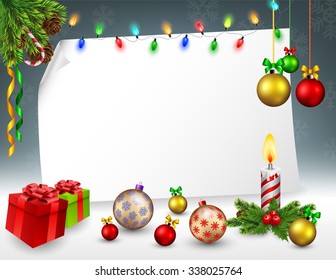 Christmas greeting card in snowy background