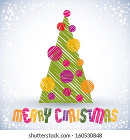 Christmas greeting card with special font and hand drawn lines textures, vector, Merry Christmas lettering.