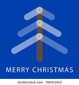 Christmas greeting card with stylized translucent three on a blue background with text