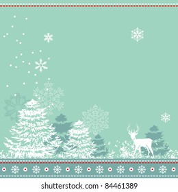 Christmas greeting card with stylized winter landscape