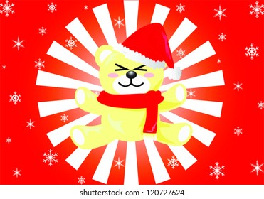 Christmas Greeting Card with Teddy bear. Vector illustration.