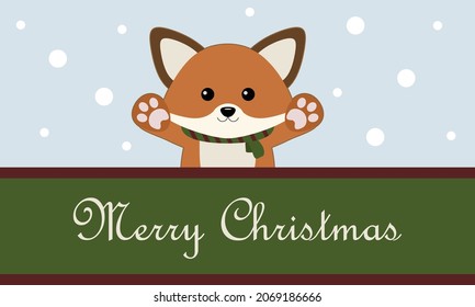Christmas greeting card template. Fox in a scarf