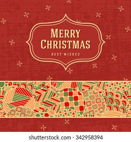 Christmas greeting card template. Christmas pattern. Winter holiday. Texture with Christmas balls. Can be used for web page background, wallpaper, card, postcard, poster, cover, banner, sticker.
