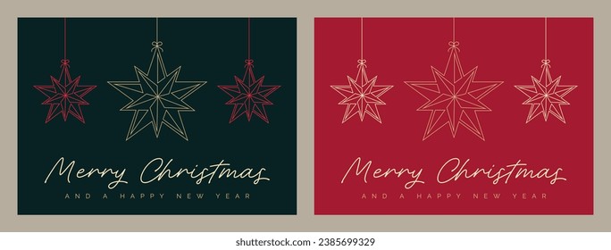 Christmas Greeting Card Template. Set of Christmas Card Designs with Geometric Star Decoration Illustration. Merry Christmas Happy New Year. Corporate Holiday Greeting Card or Invitation Vector.